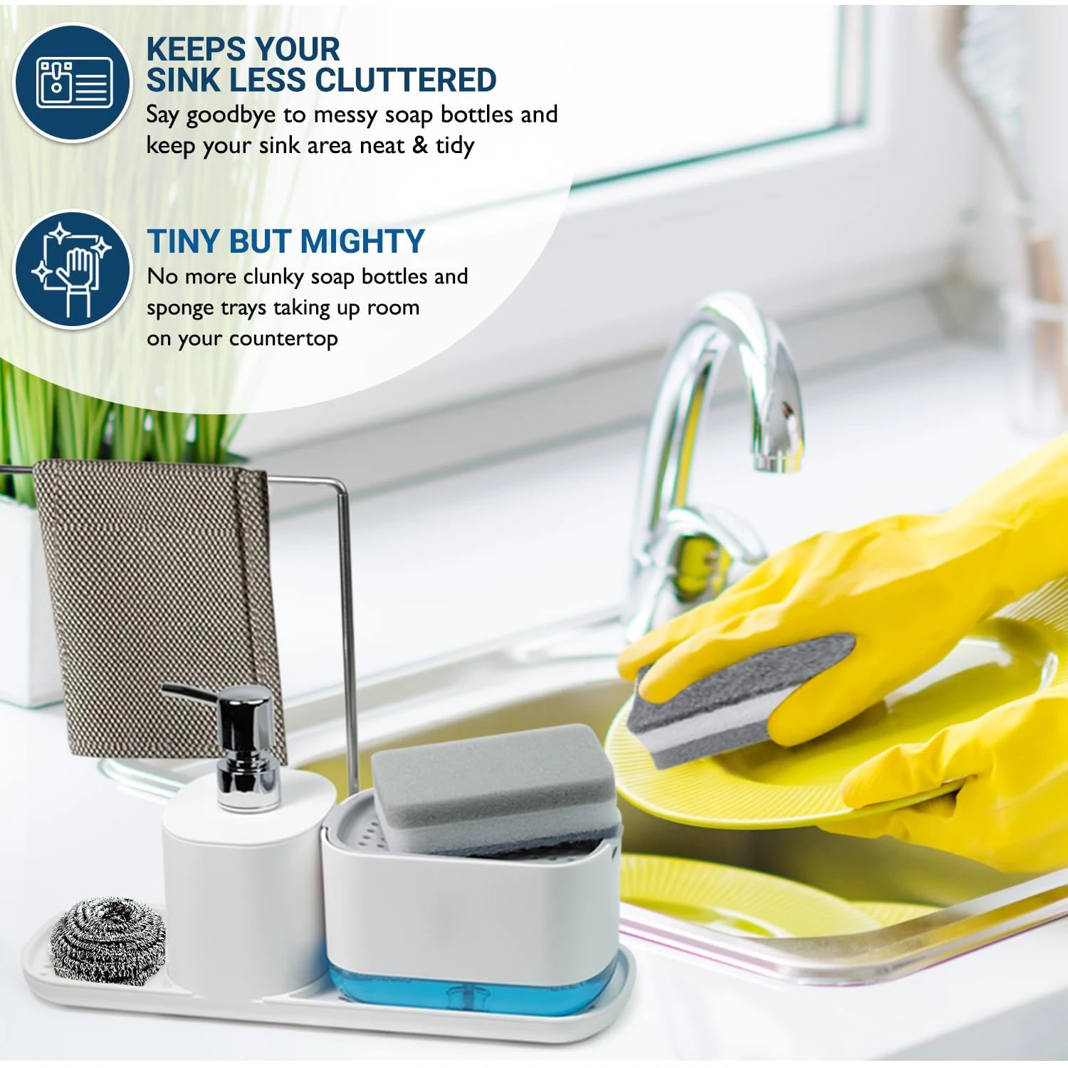 HOQUSA Zestaw dozowników mydła do rąk i naczyń 5 w 1 z tacą z uchwytem na gąbkę i uchwytem na ściereczki (czarny)