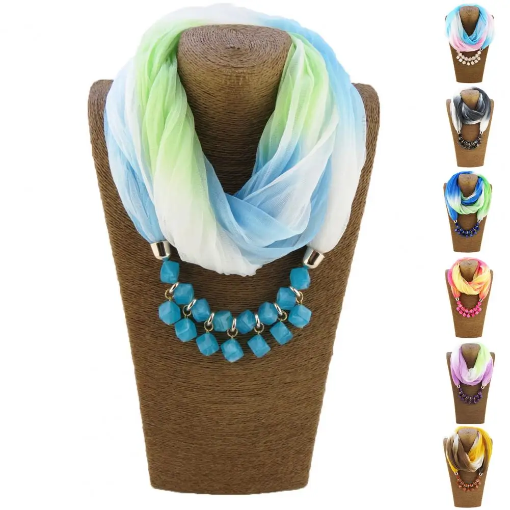 Female Scarf Colorfast Breathable Lightweight Colored Resin Stone Ladies Necklace Scarf Ladies Scarf Sun-resistant