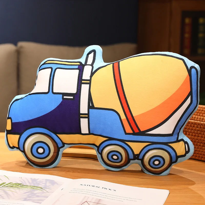 Cartoon Vehicles Plushies Car Fire Truck Excavator Motor Plane Plush Toys Stuffed Doll Pillows Cushion Gifts for Kids Home Decor