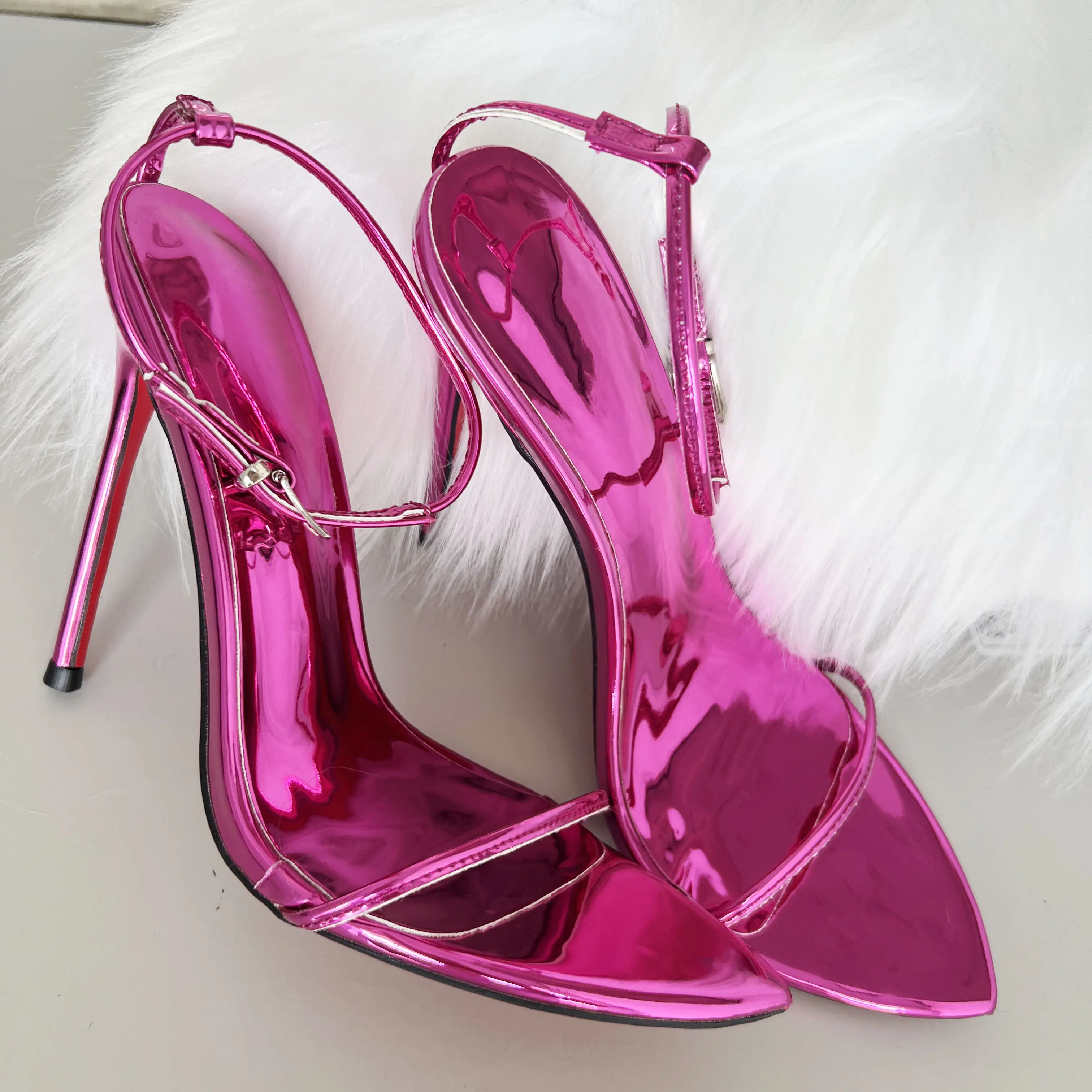 

New Rose Red Laser Straw High Heel Sandals with Stylish and Sexy Lacquered Leather 12CM Customized Size 33-46