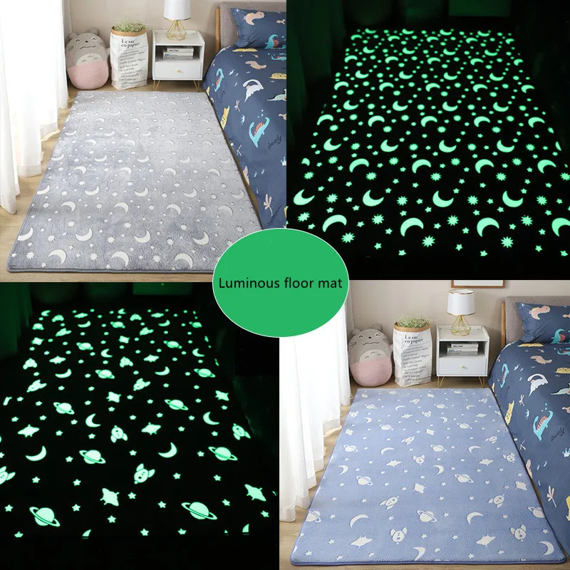 Dik Tapijt Living Lichtgevende Pluche Tapijt Dinosaurus Maan Kinderen Bed Kamer Fluffy Floor Tapijten Bed Home Decor Tapijten Fluwelen Mat