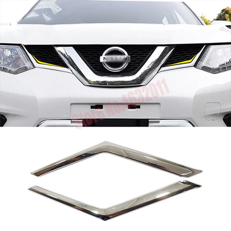 For Nissan X-Trail XTrail T32 Rogue 2014 2015 2016 ABS Chrome Front Bumper Grille Grill Cover Trim Car Styling Accessories 2pcs