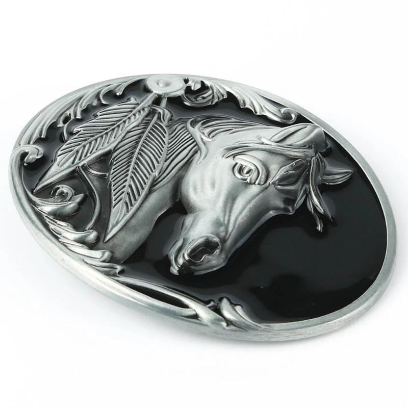 

Cowboy Belt Buckles for Men Women Horse Relief Cool Horse Head (Silver) Dropship