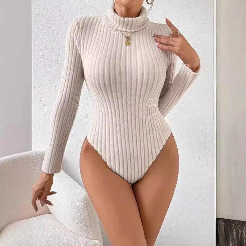 Bodysuits Sexy Women Clothes Solid Color Turtleneck Long Sleeve Knitted Shorts Jumpsuits Rompers Casual Club Streetwear