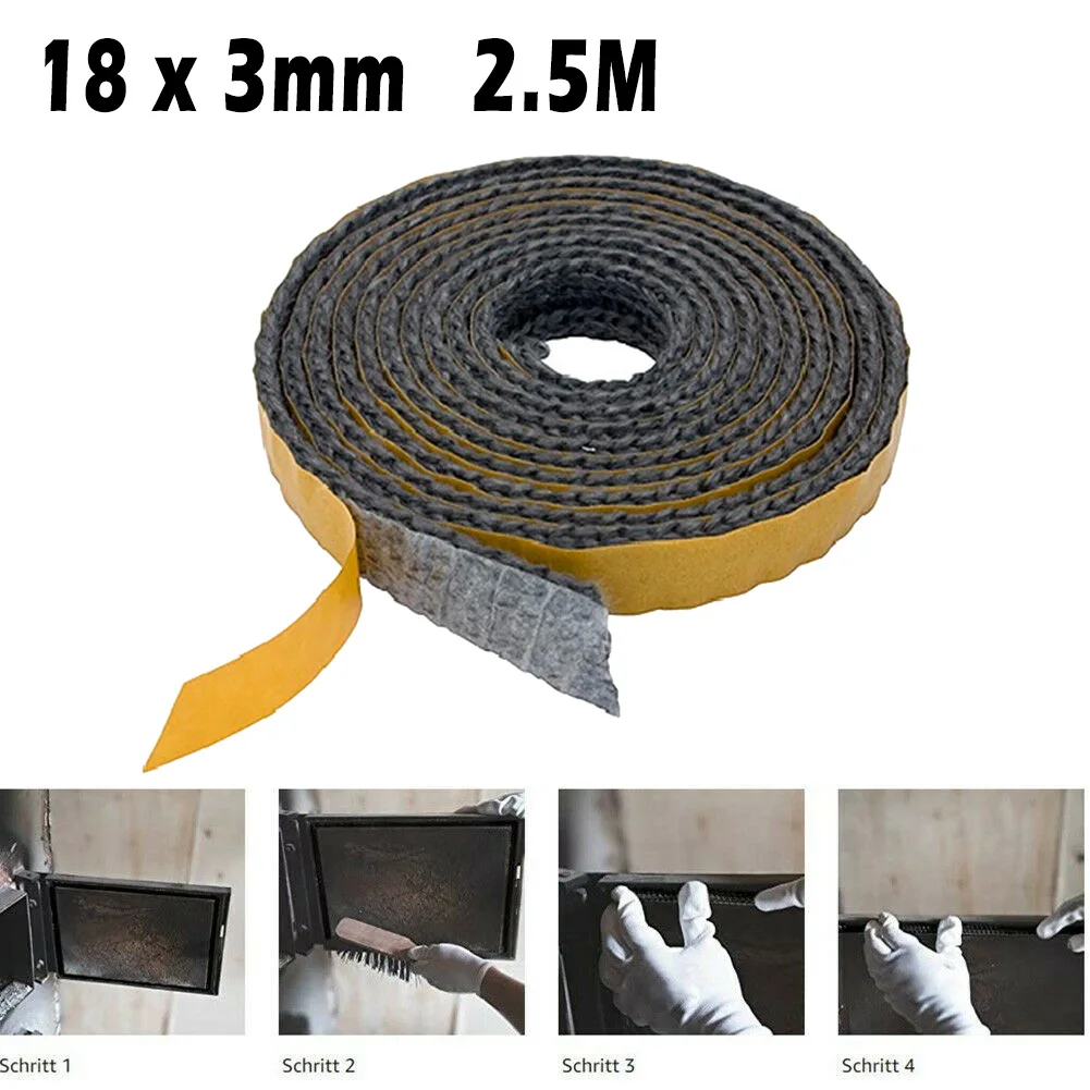 

2.5M Black Flat Stoves Rope 18x3mm Self-Adhesive Fiberglass Fireplace Door Sealing Cord Replacement Gasket Tape