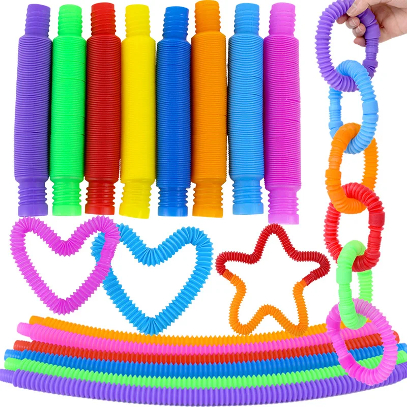 8Pcs Telescopic Pop Tube Pipe Flexible Colorful Tubes Sensory Fidget Toys For Kids Birthday Wedding Party Gifts Pinata Fillers