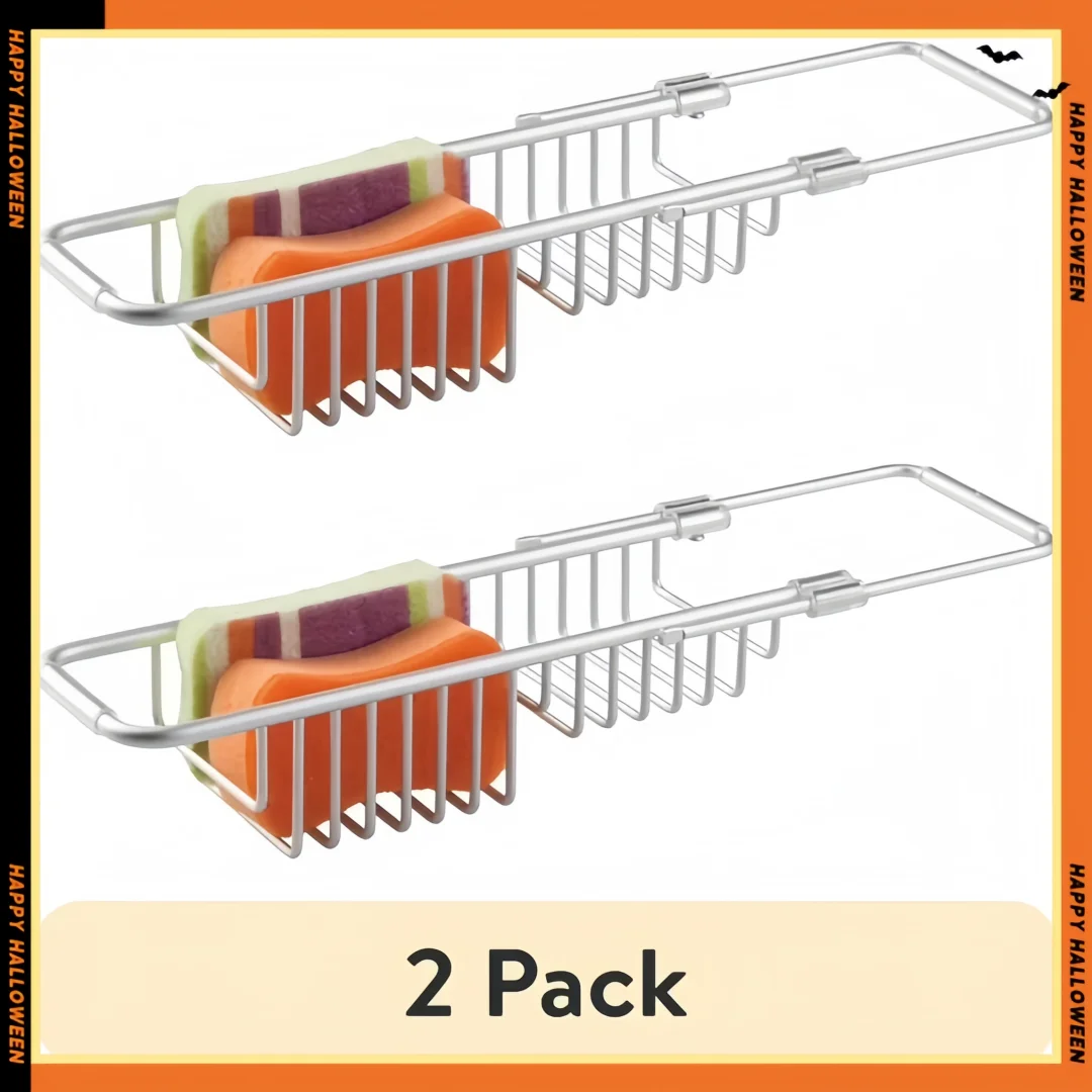 

Silver Sink Caddy Holder, Adjustable Dish Drainer Basket & Sponge Storage, Space Saving