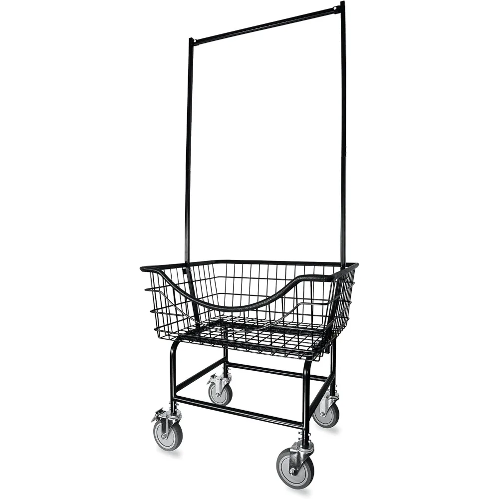 Big Brother Commercial Laundry Cart with Dual Pole Rack 3.25 Bushels (Matte Black Vinyl Rust Coating, Extra Large)