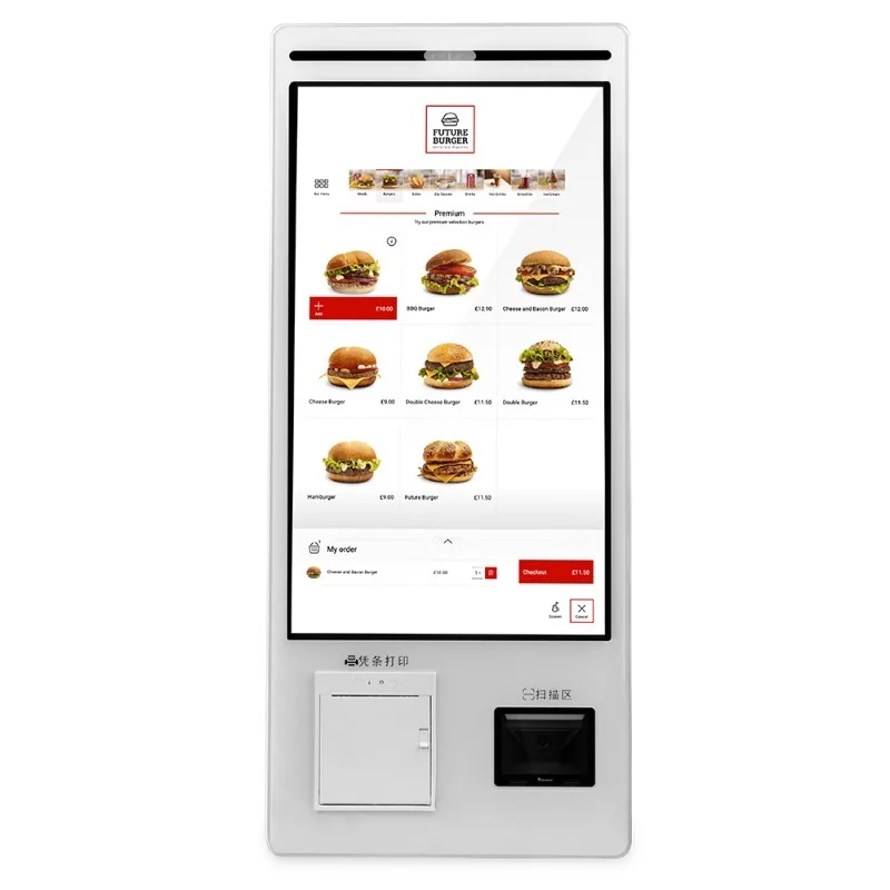

21.5 Inch Wall Mounted Restaurant Ordering Machine Self-service Printing Checkout Self Ordering Kiosk