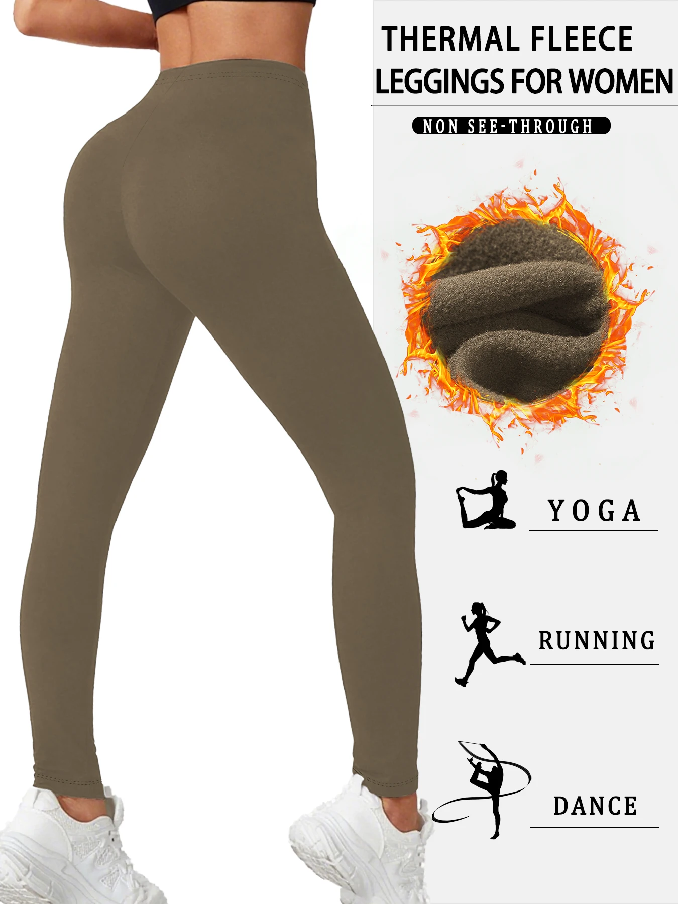 سراويل شتوية للتمرين مع بطانة من الصوف الحراري، سراويل نسائية منخفضة الارتفاع مناسبة للبقاء على دفء في درجات الحرارة الباردة