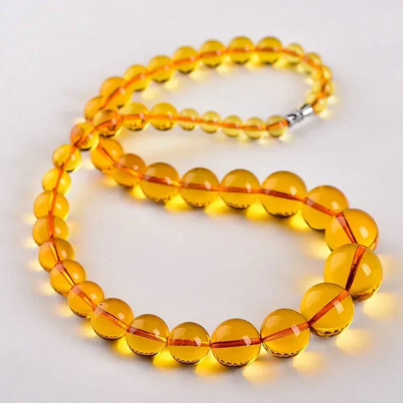 Natural Water Purification Golden Amber Round Pearl Tower Chain Beeswax AMBER PENDANT NECKLACE Sweater Chain Men Necklaces