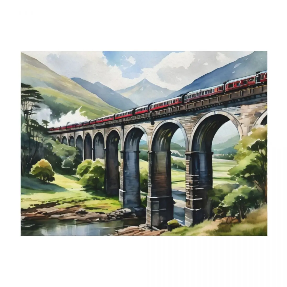

Glenfinnan Viaduct: Watercolor Beauty in Scotland Throw Blanket Thin Soft Plaid Decorative Beds Softest Blankets
