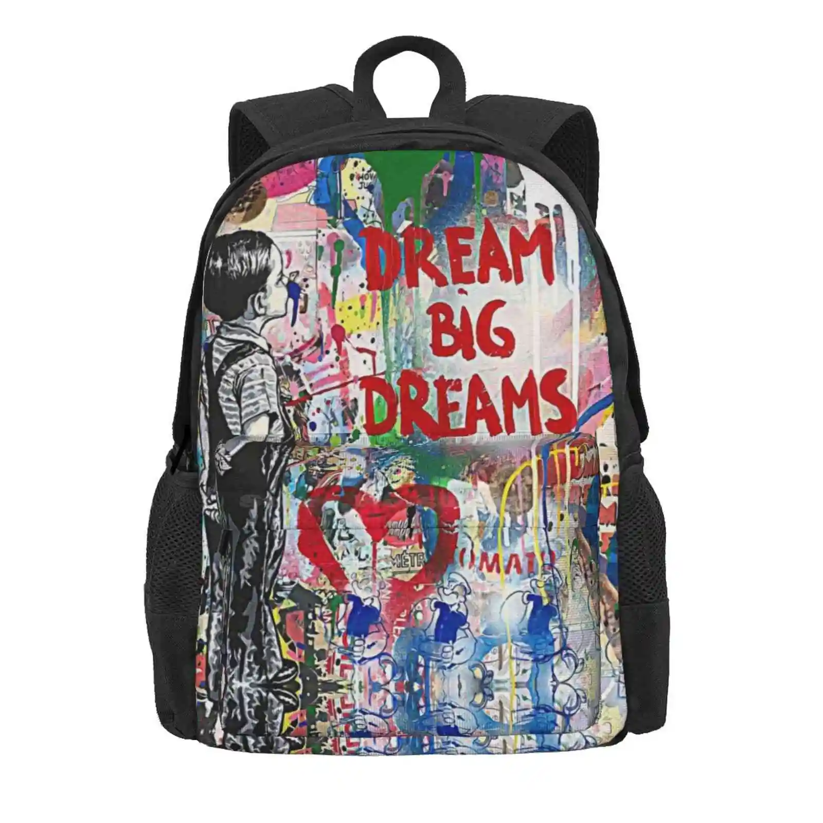 Banksy Dream Big Dreams Hot Sale Schoolbag Backpack Fashion Bags Banksy Cute Dream Big Street Art Graffiti Follow Your Dreams