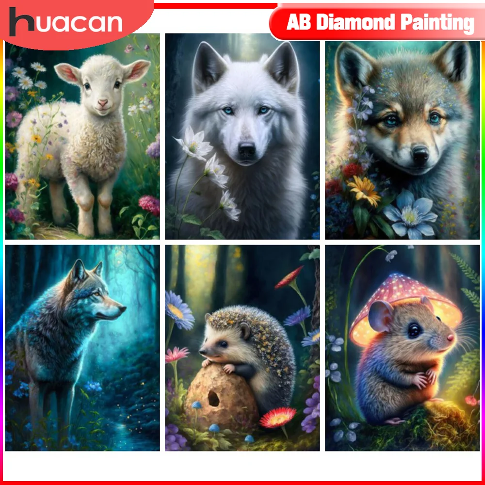 

Алмазная живопись HUACAN, животное, овечка, волк, квадратная/круглая мозаика, вышивка крестиком в виде леса, домашний декор, подарки