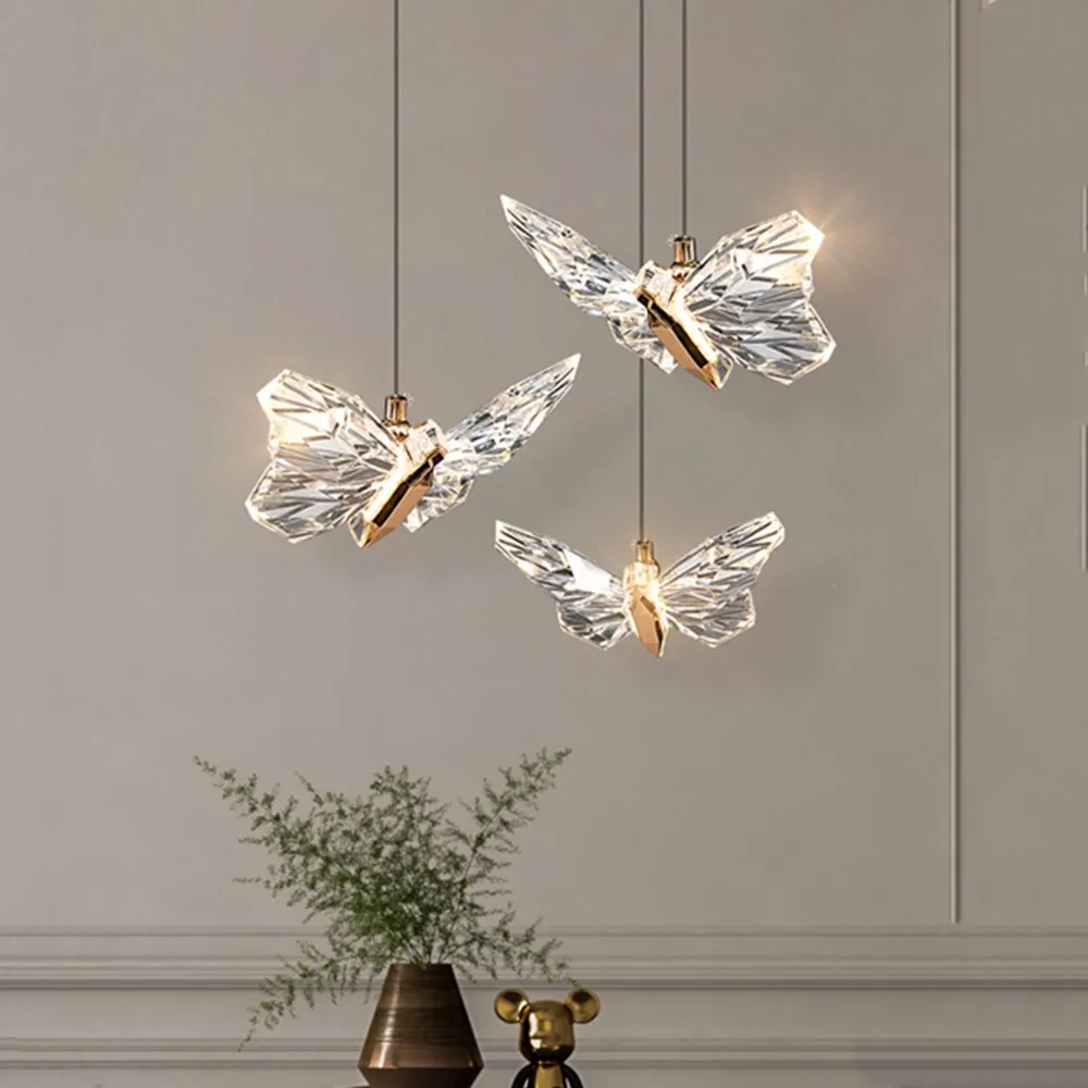 LED Butterfly Pendant Light Modern Crystal Chandelier Indoor LED Hanging Lamp Living Room Bedroom Bedside Decor Lighting