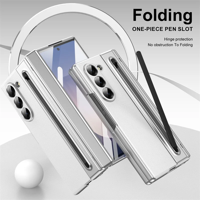 

For Samsung Galaxy Z Fold 3 4 5 Case Magsafe Hinge Leather All Inclusive Glass Protective For Galaxy Z Fold6 5G Pen Slot Cover