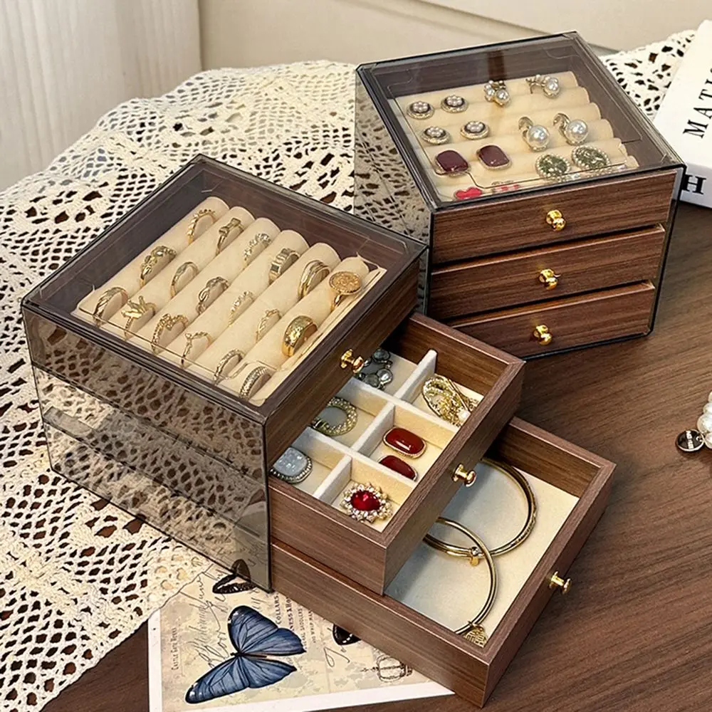 

Large Capacity Jewelry Storage Box 3/5 Layers Detachable Layers Wooden Walnut Grain Jewelry Box Dust-proof Anti-oxidation