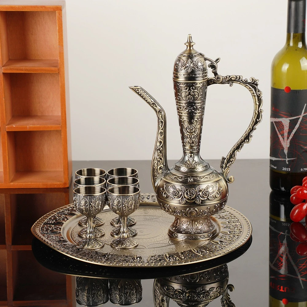 Zinc alloy wine set eight-piece set three-dimensional relief home wine set ornament