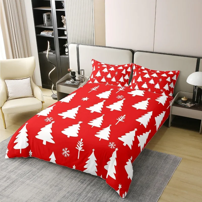 Christmas reindeer decoration duvet cover, large tree and snowman decoration, 1 duvet cover, 2 pillowcases, no blankets