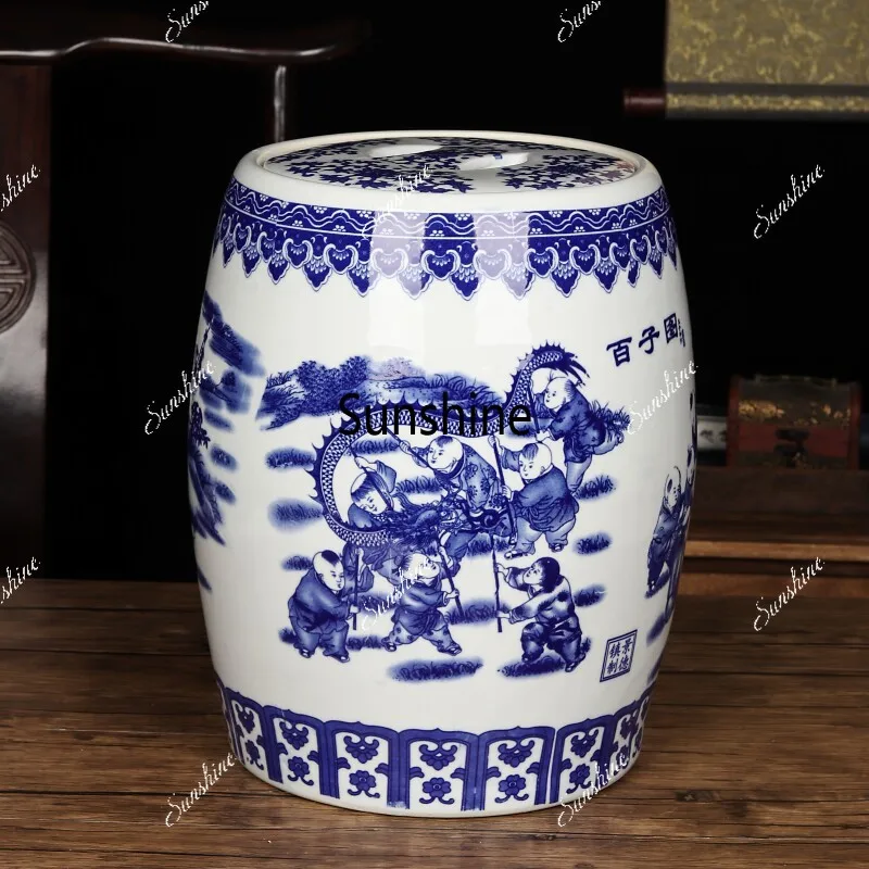 Ceramic rice tank with lid, bucket large-capacity sealing moisture-proof, insect storage, stool ornament