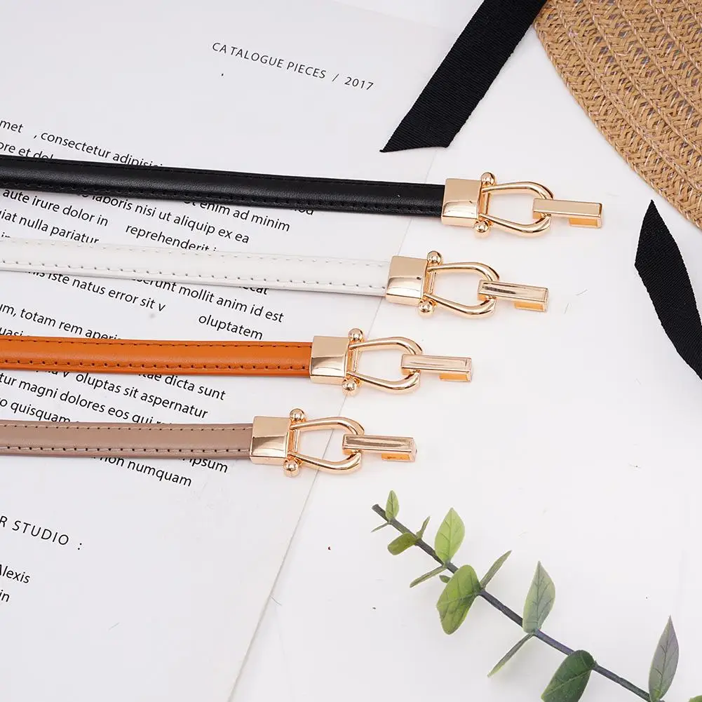Ремень из искусственной кожи Женский, тонкий регулируемый пояс в винтажном стиле, с латунным замком, для одежды, пальто, N4S9