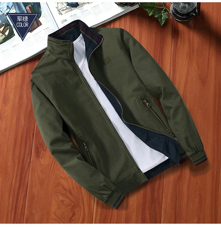 

Autumn Men's Cotton Zipper Jackets Men Baseball Pilot Bomber Jacket Windbreaker Casual Slim Fit Solid Double-sided Wear Coat