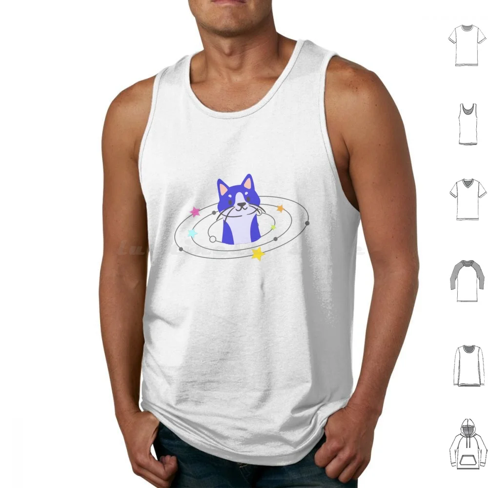 

Space Cat Tank Tops Print Cotton Pinterest Graphic Blouse Aesthetic Retro Vintage Stars Black Purple Colors Cat Cats