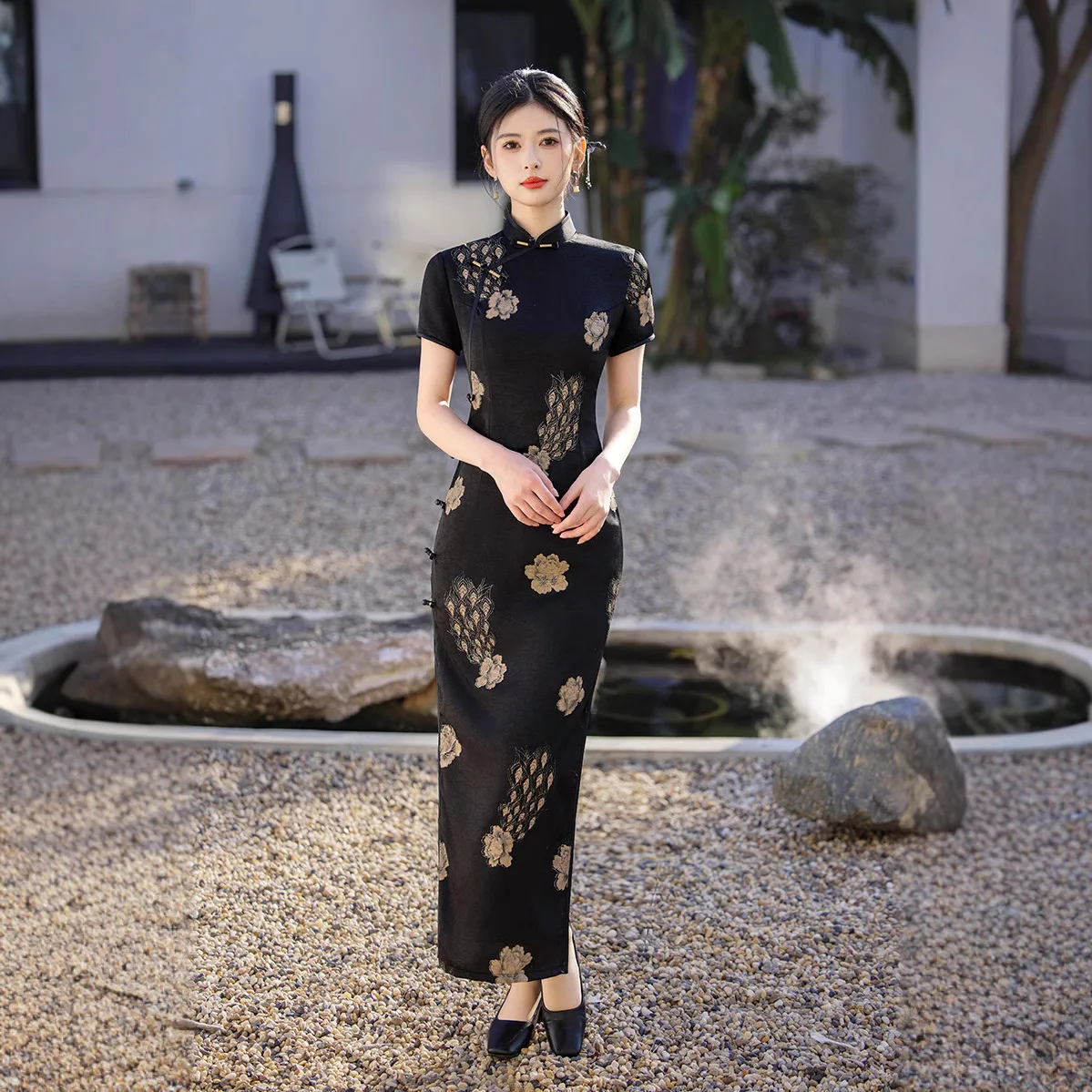 

Vintgae Classic Mandarin Collar Cheongsam Large Size Satin Female Long Qipao Traditional Chinese Dress Sexy Slim Split Vestidos