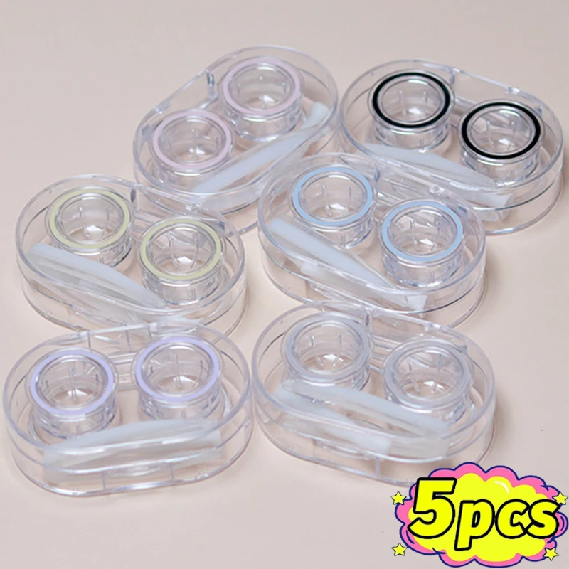 1/5pcs Contact Lens Cases Transparent Love Bow Contact Lens Case Girl Portable Useful Pupil Box Storage Eye Care Container Box