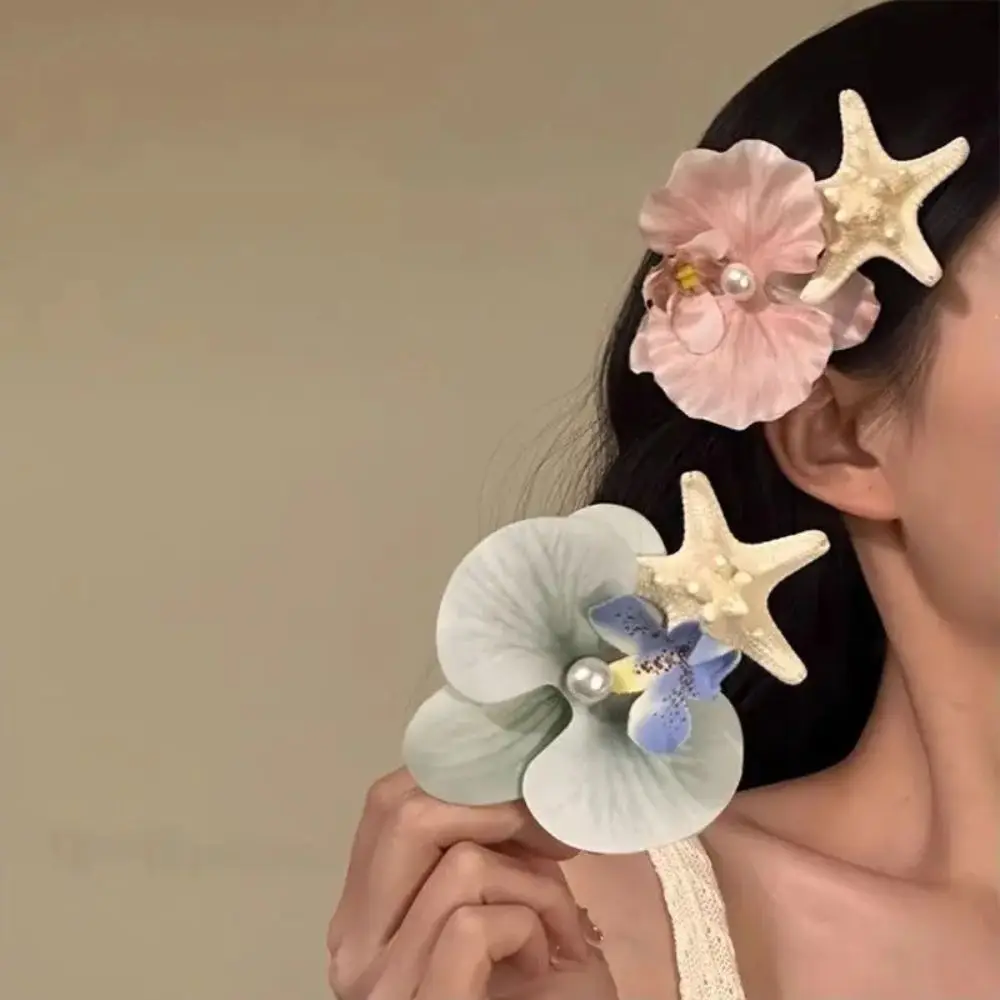 

Sweet Simulated Flowers Butterfly Orchid Hairpin Pearl Headwear Side Clip Hair Accessories Starfish Hair Clips Summer
