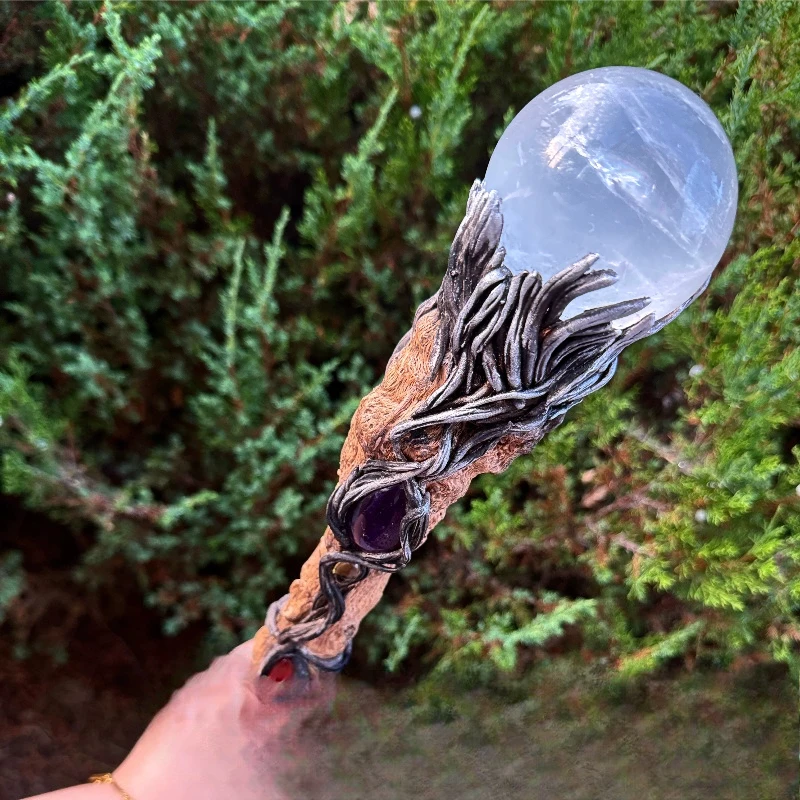 

Large crystal scepter 62cm milk white crystal ball