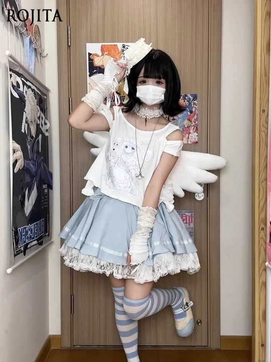 

Japanese Style High Waist Bowknot Landmine Heart-shaped Rhinestone Lace Skirt Puffy Lolita Half Skirt 2025 New Kawaii Skirt