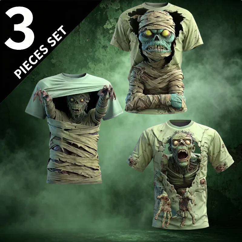 Summer Fun Skeleton Zombie Horror Pattern 3D Printed T-shirt Outdoor Street Role Playing Parent Child Clothing T-shirt