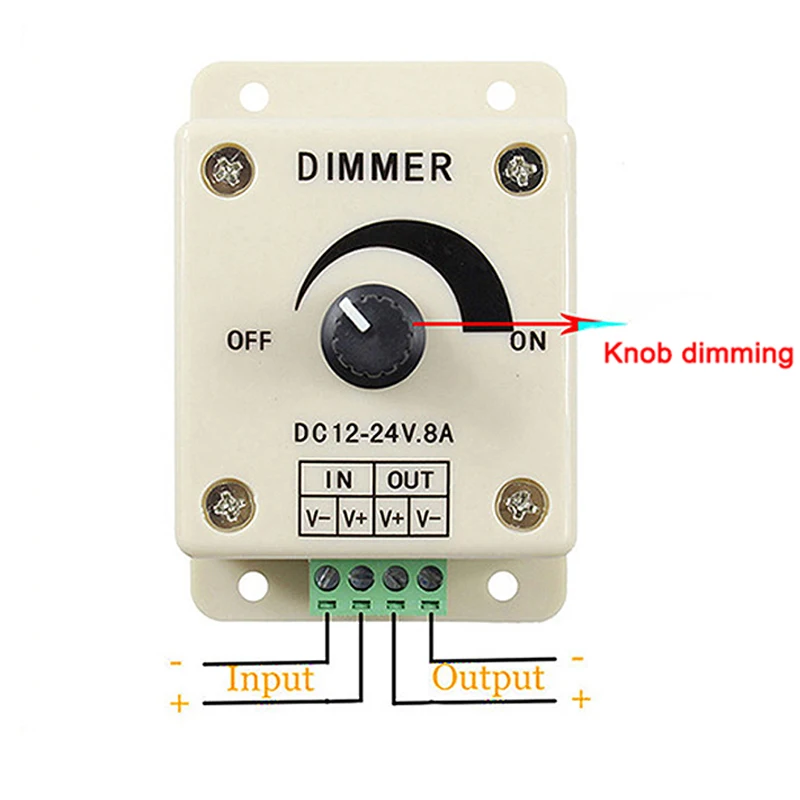 Single Color LED Dimmer Switch Controlador de Brilho Ajustável para Carro e RV, Strip Light Dimming, DC 12V, 24V, 8A, 30A