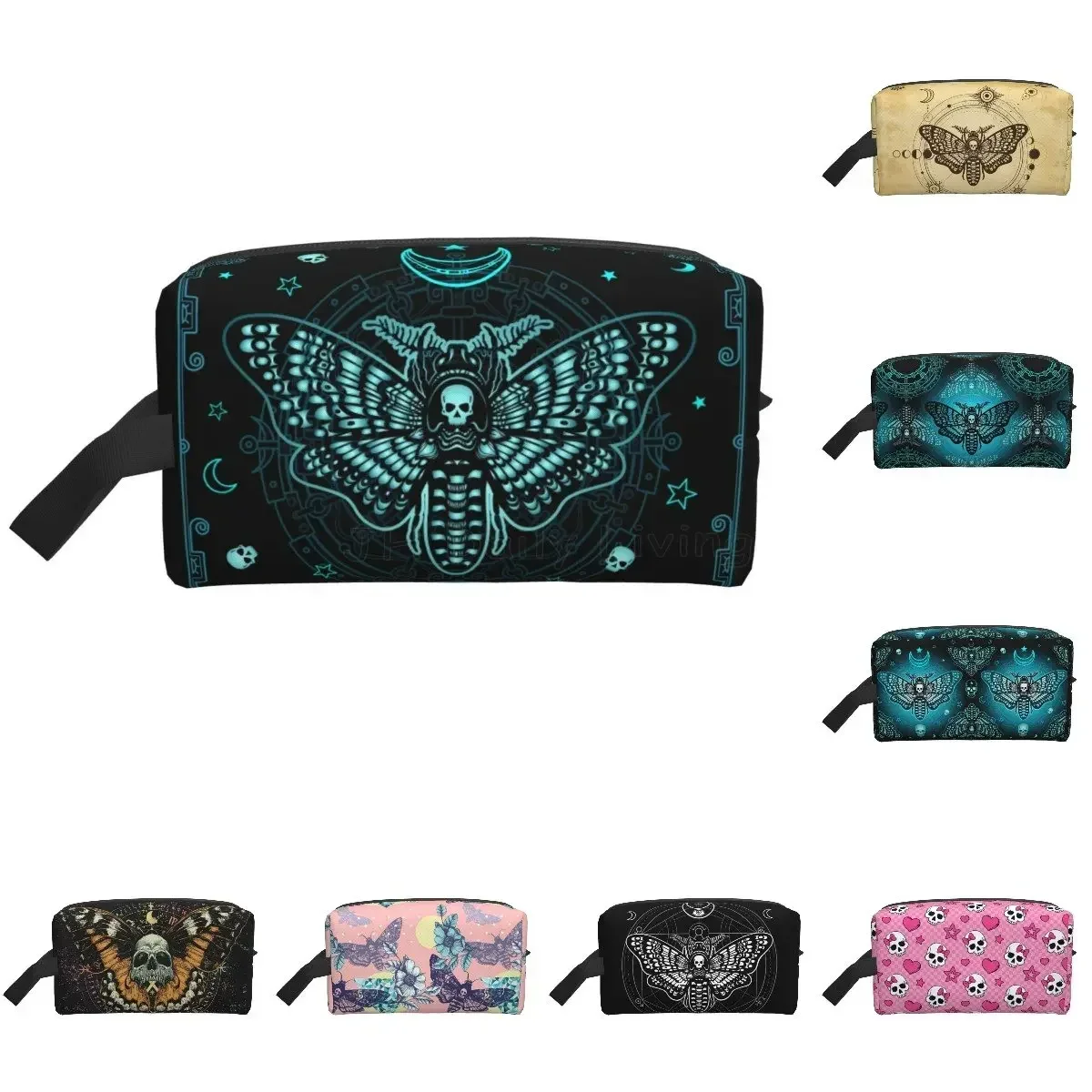 Black Skull Moth Storage Bags Magic Skulls Portable Large Capacity Travel Toiletry Bag Cosmetic Bag for Travel Makeup Bag