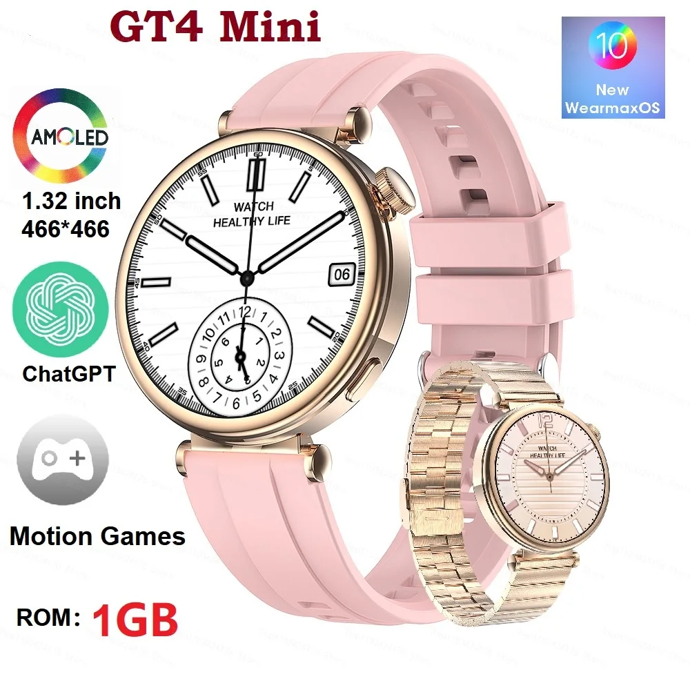 2024 Watch Gt4 Min For Huawei AMOLED Women Ladies Elegant Smartwatch Microwear Golden Pink Original Clock Waterproof IP68 NFC