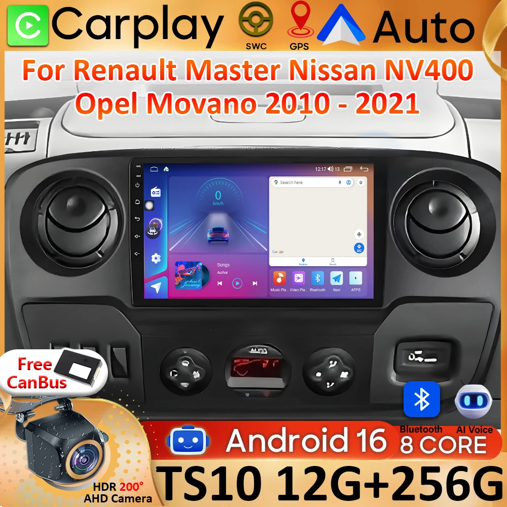 Car Android 14 For Renault Master Nissan NV400 Opel Movano 2010 - 2021 Navigation Touch Screen Multimedia Player Head Unit GPS