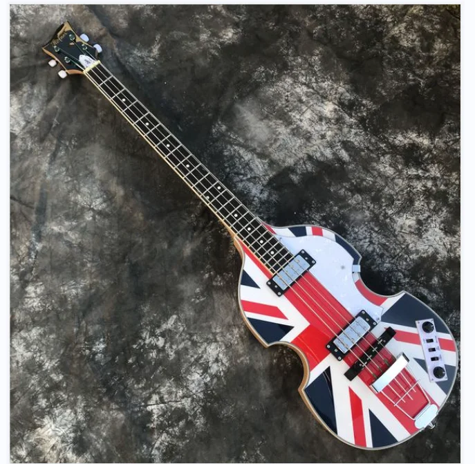 4 String Bass Violin Electric Bass Guitar Black British Flag Body Professional Bass