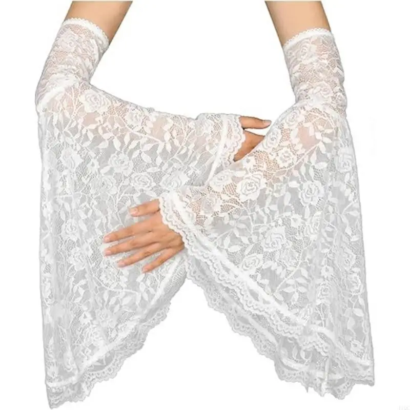 Comfortable Gothic Punk Gloves Arm Sleeves with Flared Cuffs for Dark Aesthetic Fashion Halloween Party Styling Armwear 