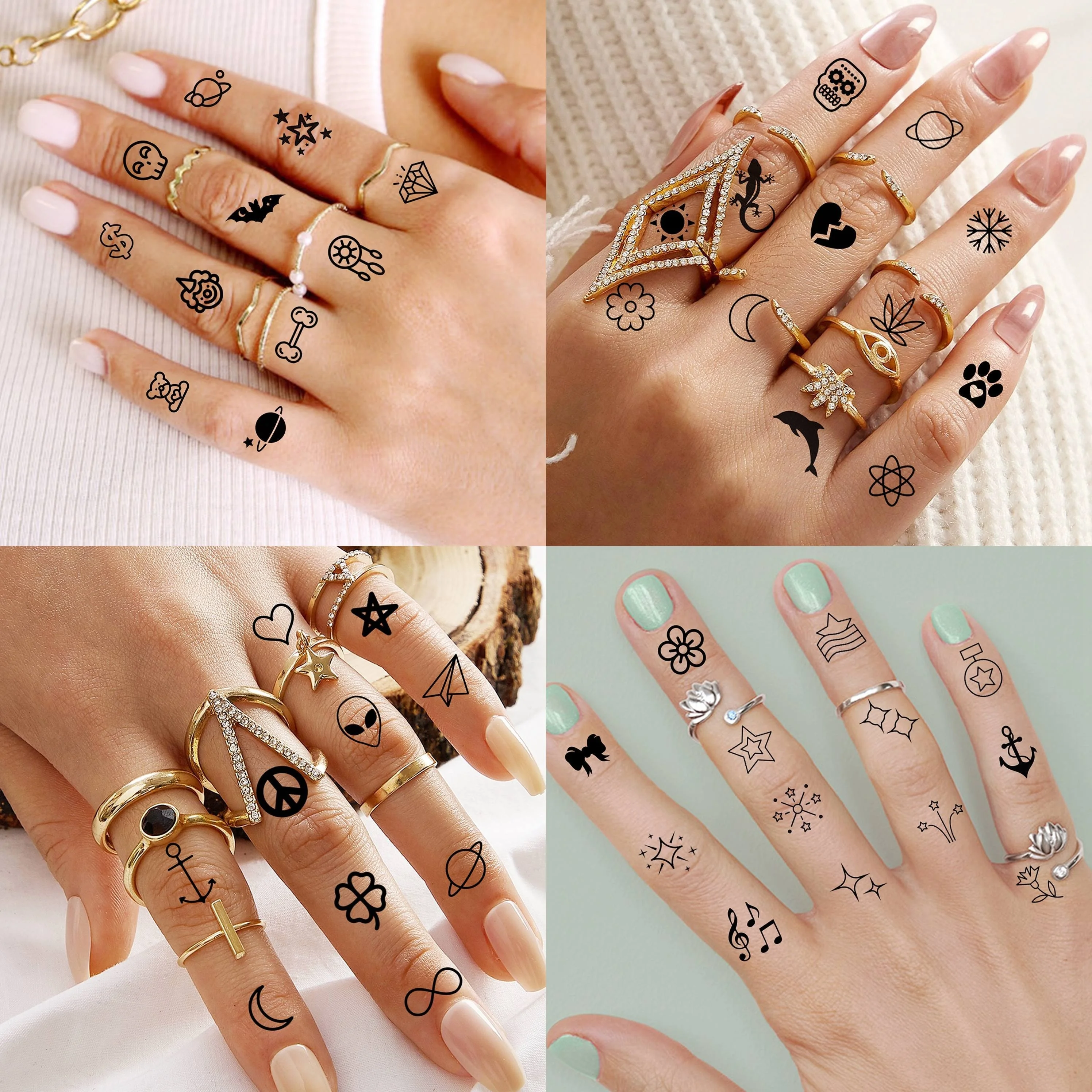 30pcs Small Finger Tattoos Temporary Waterproof Cute Panda Moon Whale Fake Tatoos for Women Girl Arm Body Neck Shoulder Clavicle