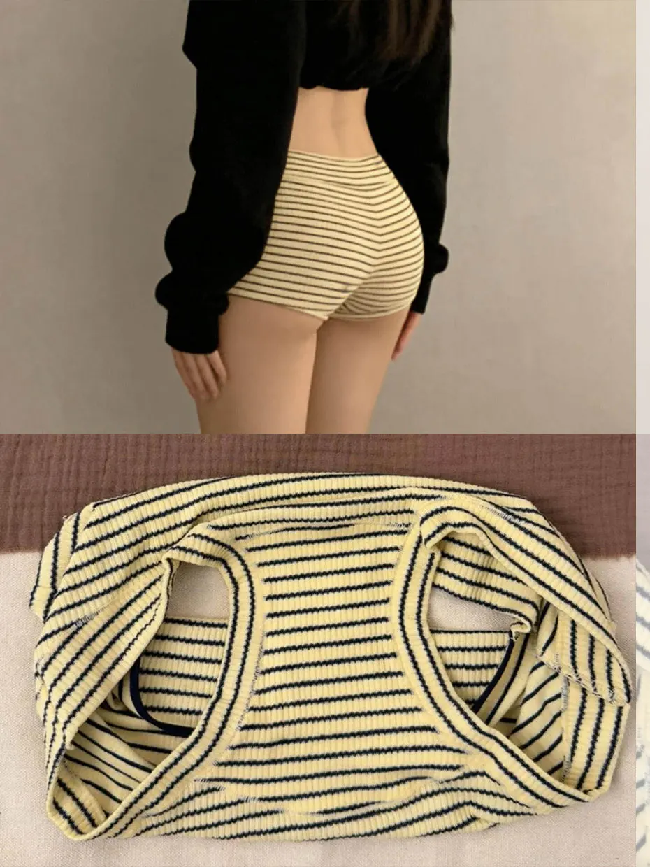 Sexy Striped Safety Pants Women's Anti-Light Thin Bottom Shorts High Waist Commute Style Daily Wear Polyester Fiber Underwear