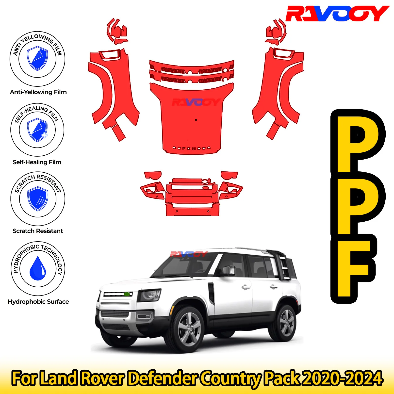 

For Land Rover Defender Country Pack 2020-2024 Glossy Matte Black Precut front PPF Kit Paint Protection Film