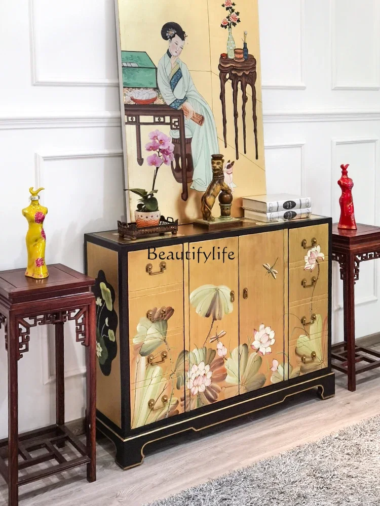 New Chinese classical luxury gold foil door large capacity multi-layer fake bucket cabinet