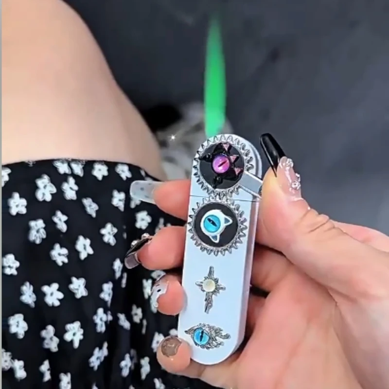 

Metal Handmade Custom Devil's Eye Rocker Arm Lighter Windproof Direct Spray Flame Outdoor Portable Lighter New Smoking Gift