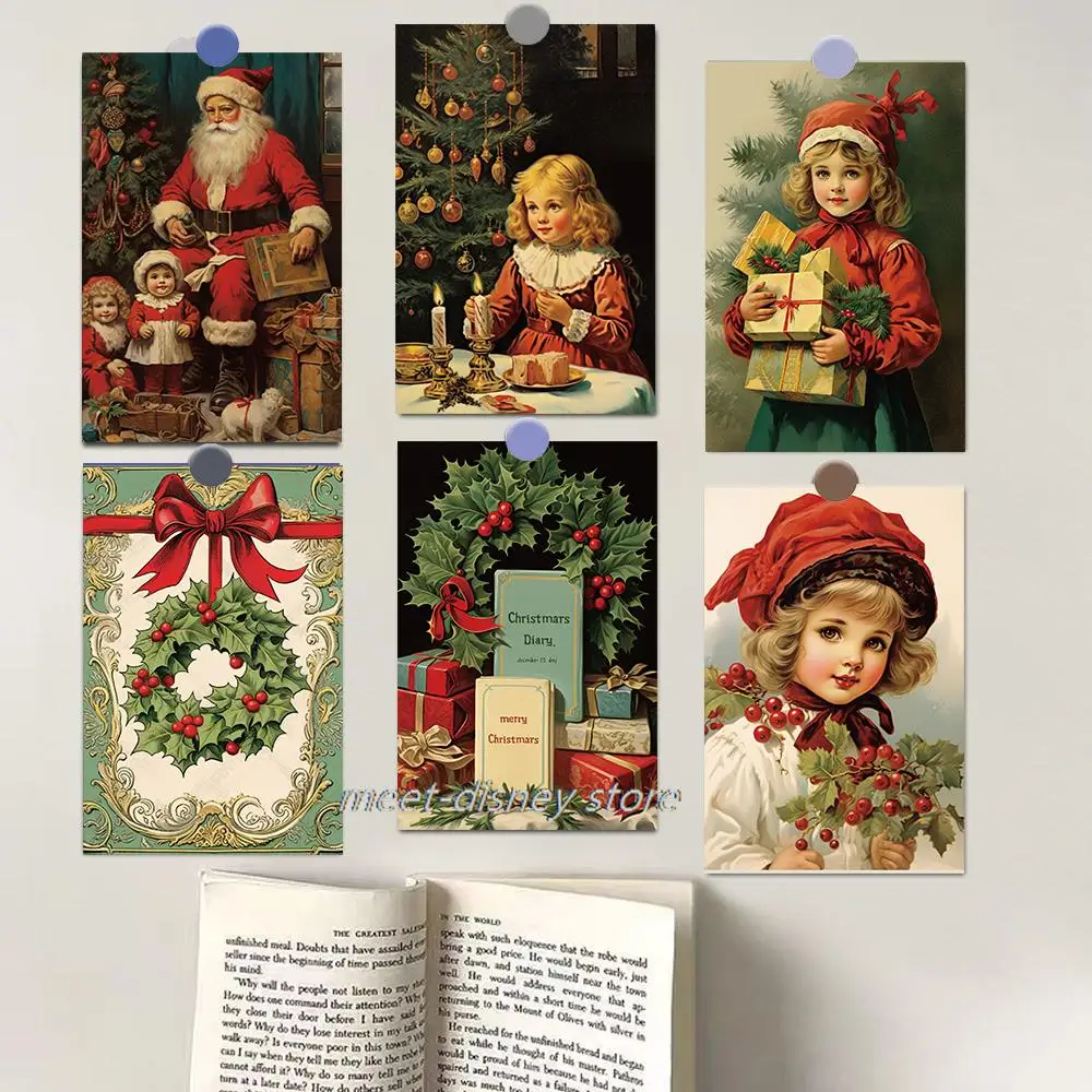 

10PCS Vintage Christmas Card Poster Sticker Decoration Collage Graffiti Kids Wall Decor Home Room Kids Toy Stickers 10×15CM