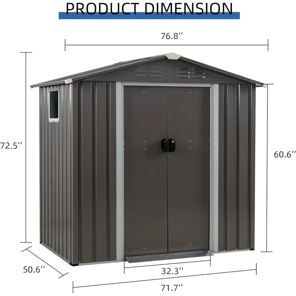 Outdoor Garden Storage Shed,Waterproof Metal Garden Sheds with Lockable Double Door,Weather Resistant Steel Tool S