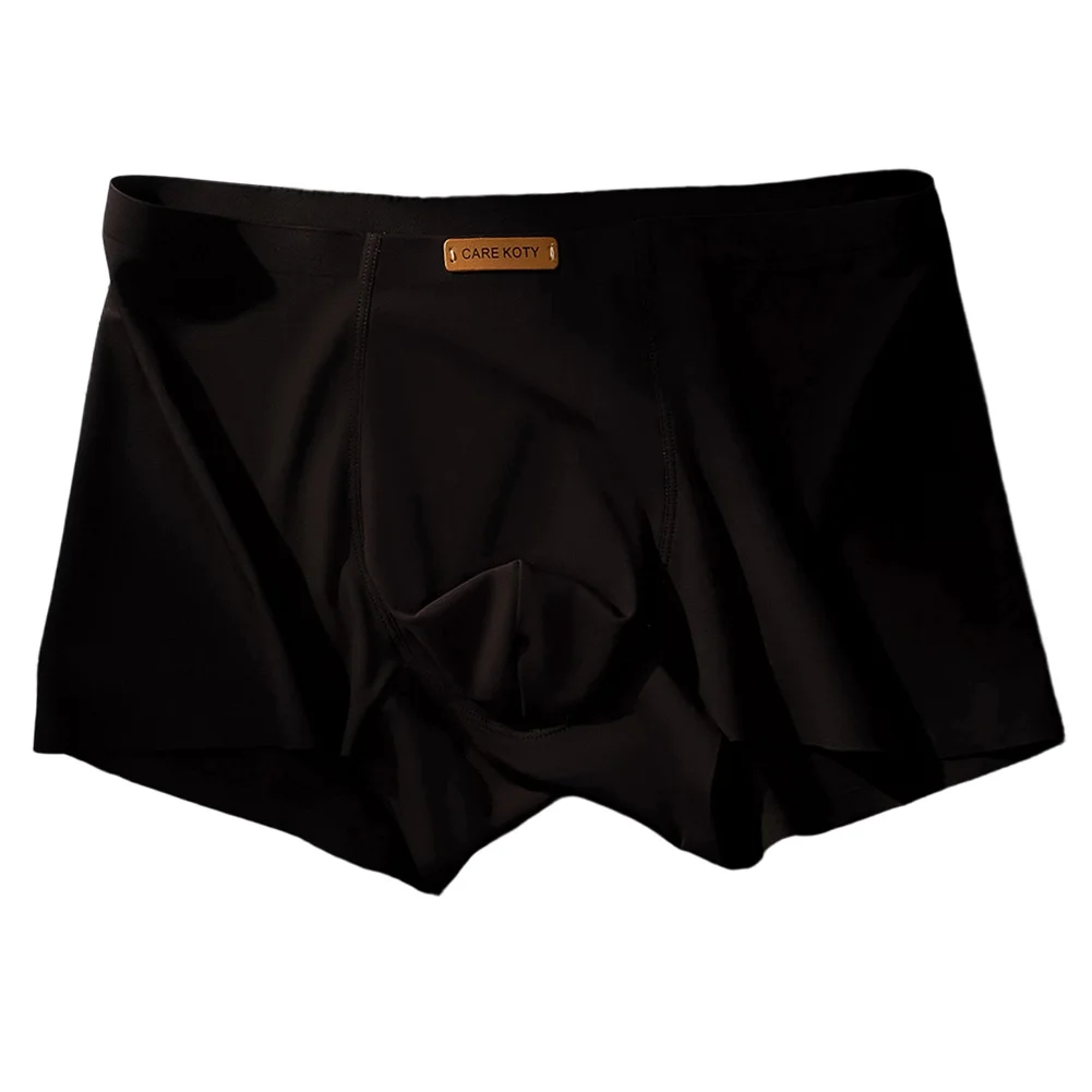 

Мужские бесшовные трусы-боксеры из ледяного шелка, гладкие, с завышенной талией, быстросохнущие, эластичные, однотонные, экстремальные мужские трусы