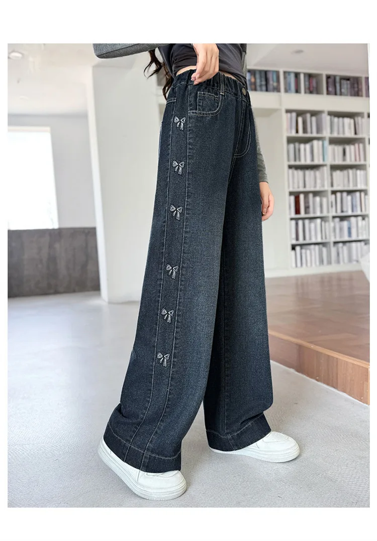 Neue Mädchen-Jeans mit Fleecefutter, Herbst-Winter, dicke, warme Kinderhose mit geradem Bein, Kinder-Allzweck-Jeanshose mit Polarfleece – Detail 18