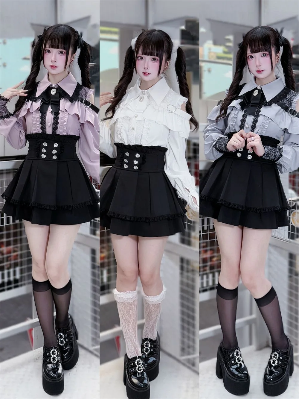 

Original Lace Long Sleeve Shirt And Skirt Set Sweet Encounter Cherry Wine Production Japanese Style Small Size Ready to Ship