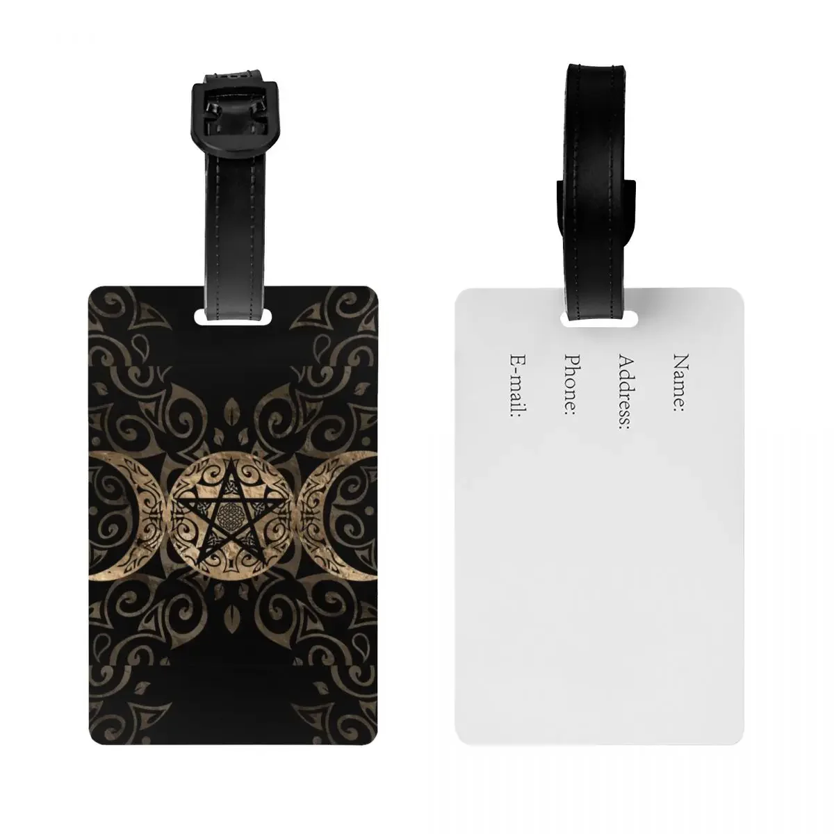 Custom Triple Moon Goddess Pentagram Luggage Tag Privacy Protection Pagan Wiccan Baggage Tags Travel Bag Labels Suitcase